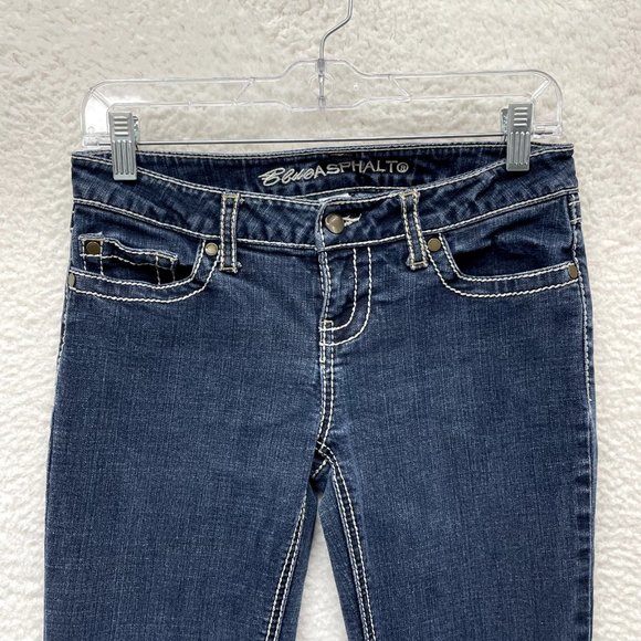 Y2K 2000s Low Rise Bootcut Flare Jeans Womens 6 27 Dark Wash Contrast Stitching - Picture 3 of 9